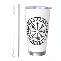 Vasos Vegvisir - Futhark Runes Navigator Vikings Vaso aislado con pajitas Tazas de café al vacío Taza de botella de coche de doble pared 20 oz