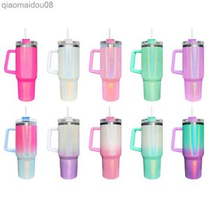 Tumblers Botella de agua de 40 oz Taza térmica aislada de vacío de acero inoxidable con tapa de tapa y paja