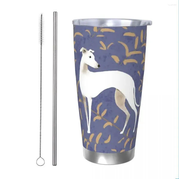 Gobelets Whippet feuilles brunes gobelet isolé sous vide lévrier lévrier chien tasse à café flacon bureau maison tasse anti-déversement 20oz