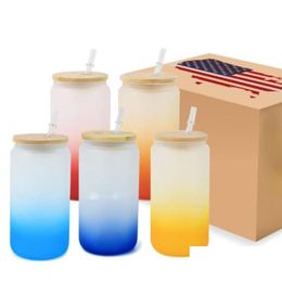 Gobelets en gros 16oz colorant sublimation dégradé verre pot de bière givré transparent en forme avec bambou goutte livraison maison jardin kitch dhbfs