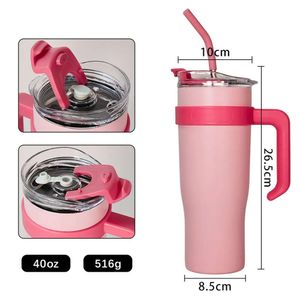 Gobelets avec couvercles isolés 40Oz pailles en métal et en plastique tasses à café en acier inoxydable à Double paroi tasses de voiture de voyage Cups08