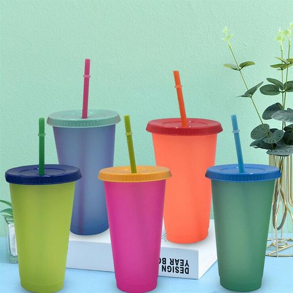 Gobelets avec couvercle et paille tasse à boire en plastique couleur changeante tasse PP matériau détection de température tasses magique 5 5hb H1267g