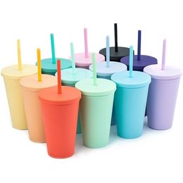 Gobelets avec couvercles 16 oz/24 oz tasses et pailles en acrylique coloré réutilisable Double paroi en plastique mat tasse en vrac tasse 220509