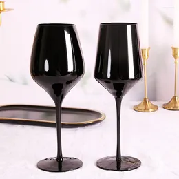 Gobelets en verre flétri pour usage domestique, verres à vin rouge à pieds hauts en cristal noir polyvalents, Champagne en gros