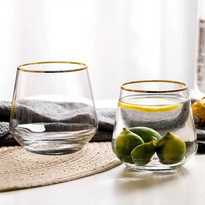 Vasos marchitos taza de whisky hogar transparente borde dorado cristal cristal diamante leche jugo mousse