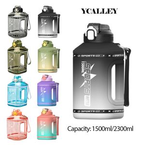 Tumblers Ycalley sportwaterfles 15 liter Silicone Straw Waterbottle 23 liter grote flessen draagbare reisfles Sport Fitness Cup 230503