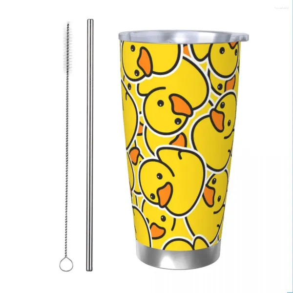 Vasos Vaso aislado de pato amarillo con tapa Tazas de café al vacío lindas Taza de botella de coche de doble pared 20 oz