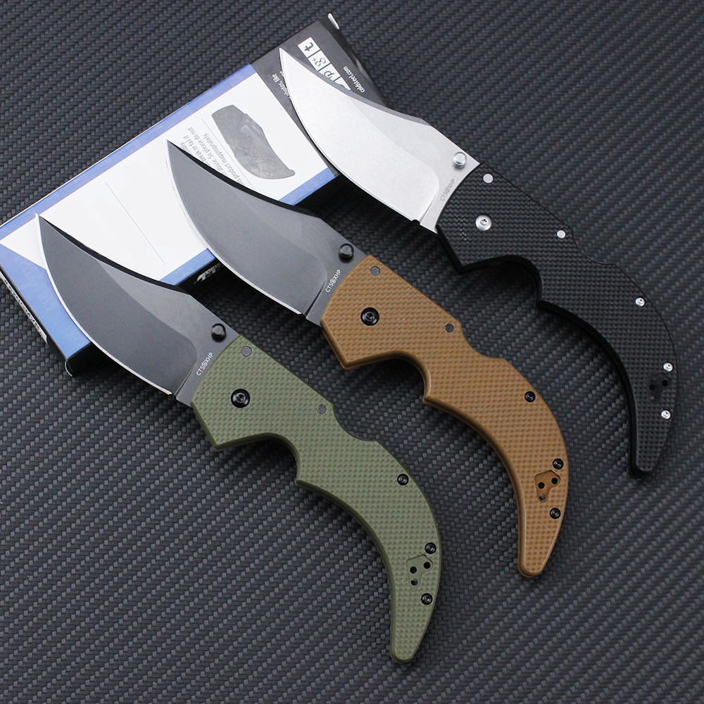 Tunafire 62NGMVG black/green/brown G10 folding knife stone wash/titanium plated black,camping outdoor tool
