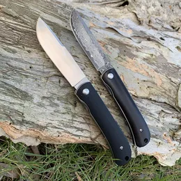 Tunafire GT962 couteau pliant D2/damas outil de camping extérieur G10/manche en bois d'ébène noir roulement à billes