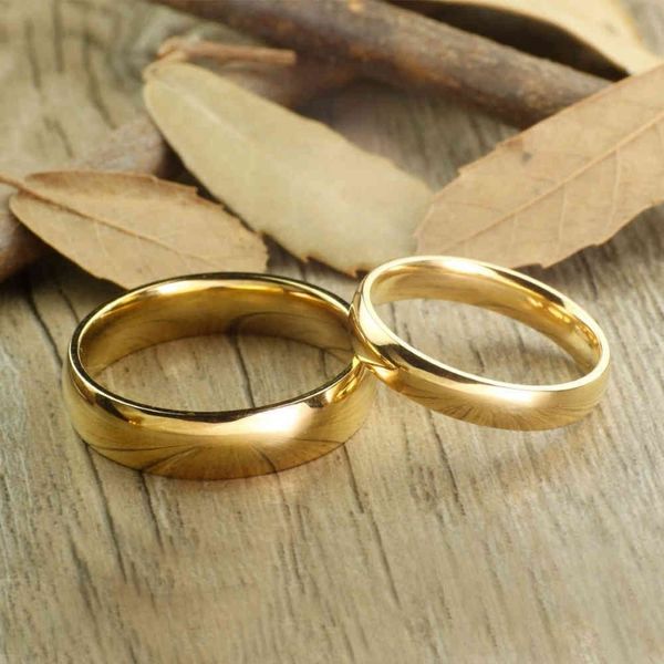 Bagues de mariage en carbure de tungstène doré pour femmes, ensemble de bagues de fiançailles pour Couple, bande d'anniversaire 6mm pour lui 4mm pour Her243G