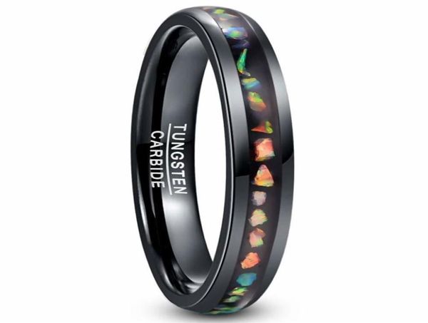 Bague en carbure de tungstène opale de feu écrasée hommes femmes bague de mariage dôme noir ajustement confortable anneau en acier tungstène 2109248822471