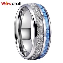Tungsten en carbure d'anneau pour hommes Femmes Band de mariage clair en fibre de carbone bleu météorite Incru
