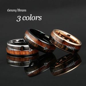 Tungsten Carbide Rings for Men Women Wedding Bands Nature Wood Inlay Gratis gravure Comfort Fit 240423