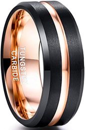 Wolfraam Ring voor Mannen Vrouwen Zwart/Blauw/Goud/Rose Goud/Zilver Groef Trouwringen Afgeschuinde randen Gegraveerd