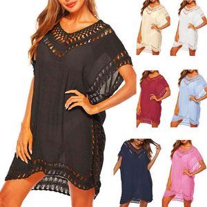 Abito da spiaggia a tunica Copricostume bianco per donna Sarong nero Pareo Femme Parei e abiti Tunica playa mujer Costume da bagno copricostume 210629