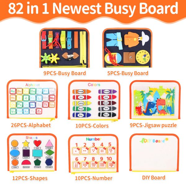 Tunjilool Montessori Parish Toys Bank Bark Board Early Educational Touet pour tout-petit Baby Felt Cloth Story Book 3D Shape Color Match