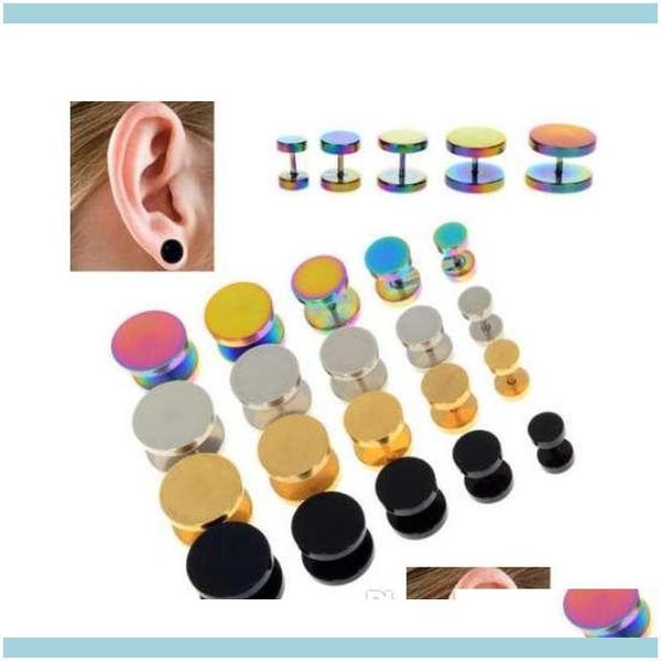 Túneles Joyas para el cuerpo Jewelrygold Negro Acero inoxidable Cheater Faux Fake Ear Plugs Flesh Tunnel Gauges Tapers Camilla Pendiente 6-14Mm Bd6