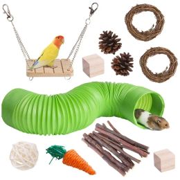 Túneles Hámster Chew Toy Juego de juguetes de madera natural Juguetes y accesorios para el conejillo de indias de la jaula 11 PCS Chew Toy Dientes de juguete Pequeño juguete de animal