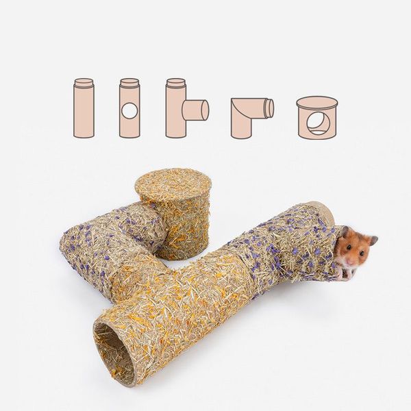 Túneles para hámster, tubo de polvo de hierba Natural, oso de seda dorado enano, tubo DIY, nido, canal combinado, artículos de juguete