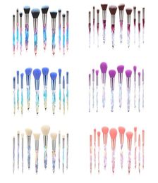 TUOLIDI NOUVEAU LOGO CUSTUMAGE 10PCS Kit de pinceau de maquillage Transparent Diamonds Crystal Handle Makeup Brush Set4472227