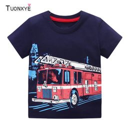 TUONXYE Zomer Jongens Korte Mouw T-shirts Tops Kleding Brandweerwagen Patroon Kinderkleding Kid Katoen Outfit 28 Jaar 240318