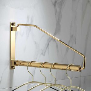 TUQIU muurkleding hanger houder vouwen kleding droogrek messing gouden kleding hanger organizer rack 210724