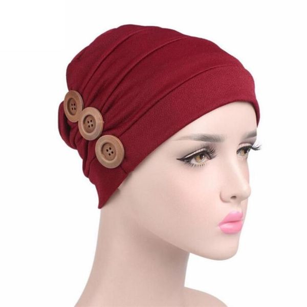 Bufanda de turbante, sombrero contra el cáncer, gorros para mujer, gorros femeninos con volantes, gorro rojo, Chimio, turbante de algodón, botón musulmán #800290L