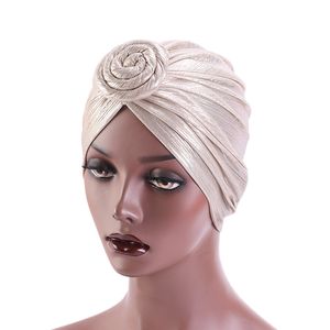 Turbans for Women Metallic Top Knot Turban Muslim Hijab Solid Color Ladies Headwear Inner Islamic Head Cover Hair Accessories