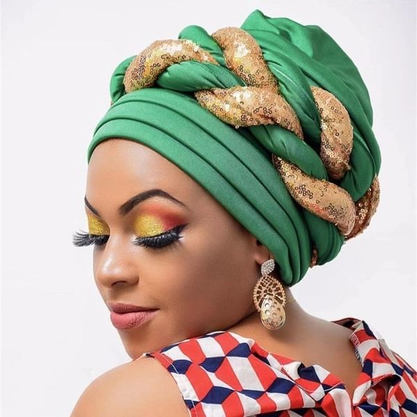 Turbanes para mujeres plisado gorro de gorro gorro africano envoltura árabe bufanda musulmana hijabs cabello aso oke auto gele readymade para usar 220623