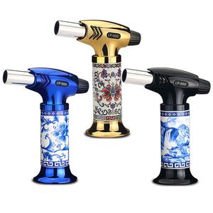 Encendedor de cigarros Turbo Torch Encendedor de gas de porcelana Llama de fuego de chorro grande para acampar Cocina al aire libre BBQ Barbacoa Soldadura Hornear Soldadura CL-500 Encendedores de butano Scorch