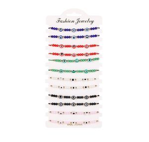 Turquie bleu mauvais œil perlé Bracelets femmes à la main corde chaîne cristal yeux chanceux perles Bracelets fille fête bijoux cadeau 12 pièces/ensemble