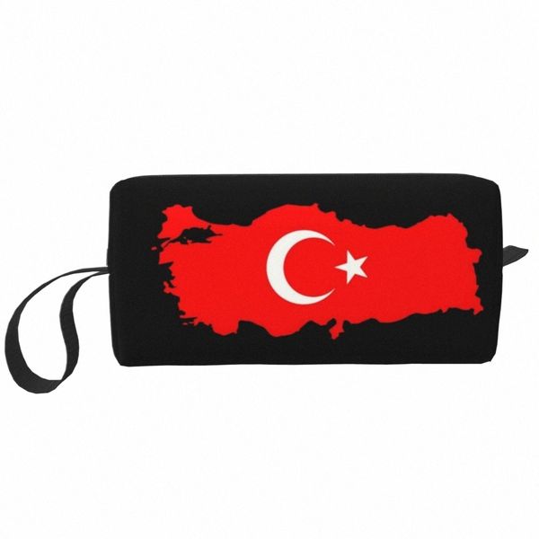 Mapa de la bandera de Turquía Bolsa de maquillaje Mujeres Viajes Organizador cosmético Kawaii Turco Mo y Star Almacenamiento Bolsas de aseo a7SJ #