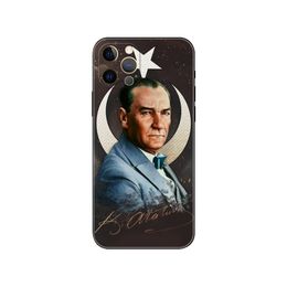 Turquie Mustafa Kemal Ataturk Téléphone pour iPhone 14 2020SE 6 6S 7 8 Plus x 10 XR XS 11 12 13 MINI Pro Max Black TPU Couverture arrière