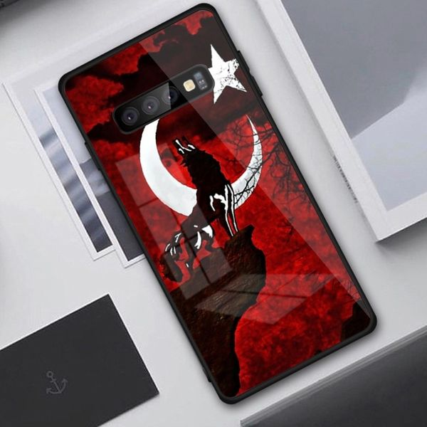 Turquie Turkish Flag Téléphone Boîte pour Samung S23 S22 S21 Pro Ultra A13 A33 A53 Note 20 Black PC Glass Phone Cover