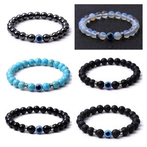 Turks Blue Evil Eye 8mm Turquoise kralen Handgemaakte elasticiteit Bracelet voor mannen Women Yoga Reiki -sieraden