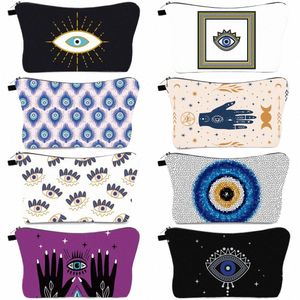 Turks Blauw Boze Oog Draagbare Vrouwen Reizen Opbergtas Kleine Toilettas Organizer Cosmetische Tas Waterdichte Vrouwelijke Lucky Make-up Tas W54N #