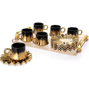 Tasse de café turc de 6 avec soucoupes plateau de luxe arabe grec japonais en marbre en céramique tasses pour expresso cappuccino 240422