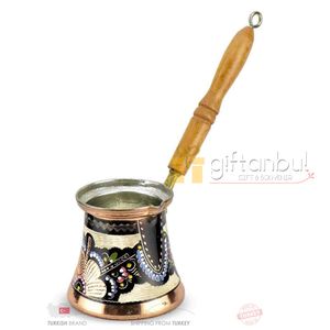 Turkse koperen koffie pot handgemaakte traditionele ontwerp gegraveerde houten handvat met inlays ottomaanse Arabische koffie espresso potten 210309