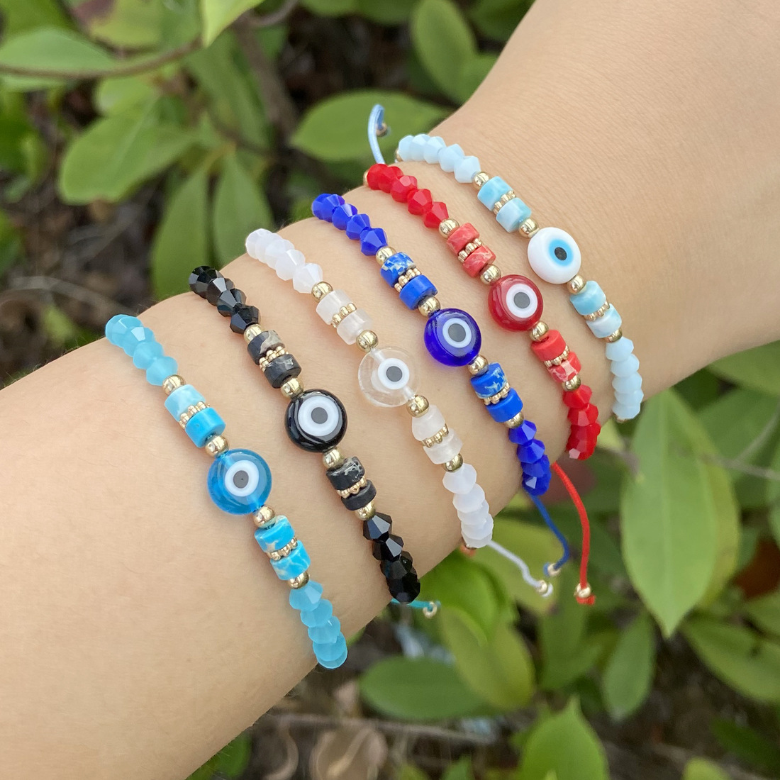 Turkiska onda blå ögonpärlor armband flätade repkedja kristallpärlor armband för kvinnor handgjorda smycken gåvor