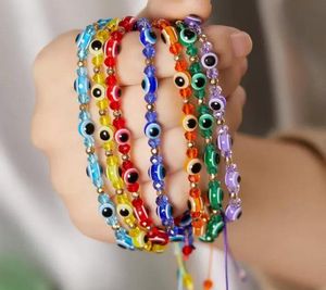 Bracelet de perles à œil bleu maléfique turc, chaîne de corde tressée à la main, Couple coloré, perles de cristal, couleurs mélangées, cadeau pour filles