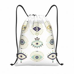 turc Evil Eye Collecti sur sac à dos à cordon blanc sac de sport pour Nazar Amulet Hamsa Boho Bohemian Shop Sackpack P63C #