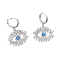 Boucle d'oreille pendante mauvais œil turc pour femmes, bijoux design porte-bonheur pavé de pierre turquoise cz, haute qualité, à la mode, 9593142