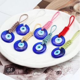 Turkse kwaadaardige oogsleutelringen 30 mm Lucky Blue Eye Charm Weave Keychain Keyring voor mannen Dames Auto Key Pendant