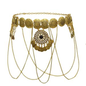 Chaîne longue en métal doré gitane turc, faite à la main, pendentif de pièce de monnaie, chaîne de corps, chaîne de taille pour femmes