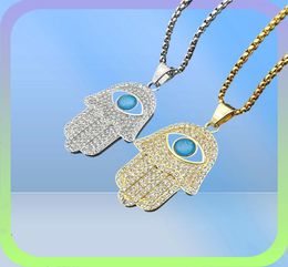 Hamsa Turkish Hamsa Hand of Fátima Collar colgante de oro Acero inoxidable Cadena Hip Hop Womenmen Jewelry 2106215684099