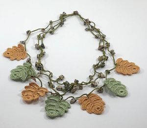 Turkse Oya Haak bladeren met natuurstenen ketting Authentieke handgemaakte hand gebreide boho sieraden