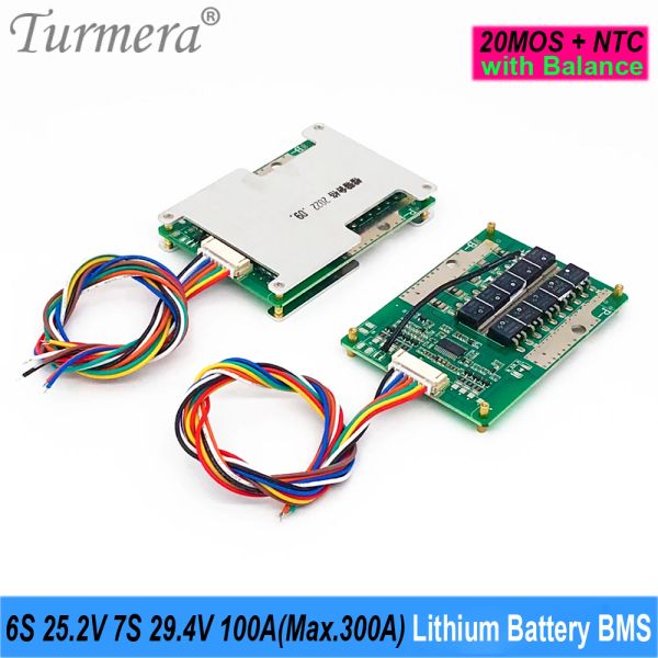 Turmesta 6S 24V 7S 29.4V 100A Max.Balance 300A Balance BMS Batching Battery Batch avec NTC pour le vélo électrique ou les batteries de scooter