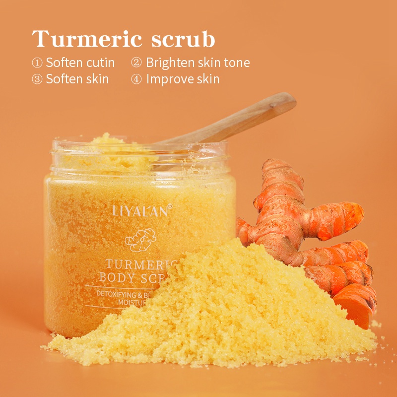 Turmeric Face Body Scrub Soften Cutin Brightening Moisturizing Salt Pore Cleaning Skin Smooth Exfoliating Anti-Acne Sugar Cream
