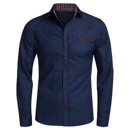 Turn-Down Collar Business Dress Shirts Camisas Masculina Heren Casual Button Trun-Down Collar Denim Lange mouwen Shirts Tops