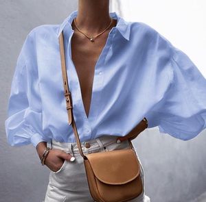 Draai kraag tops dames dames elegant shirt sexy knop vintage blouse kantoor dames vrouwelijke casual lange mouw blusas dames039s b4166471